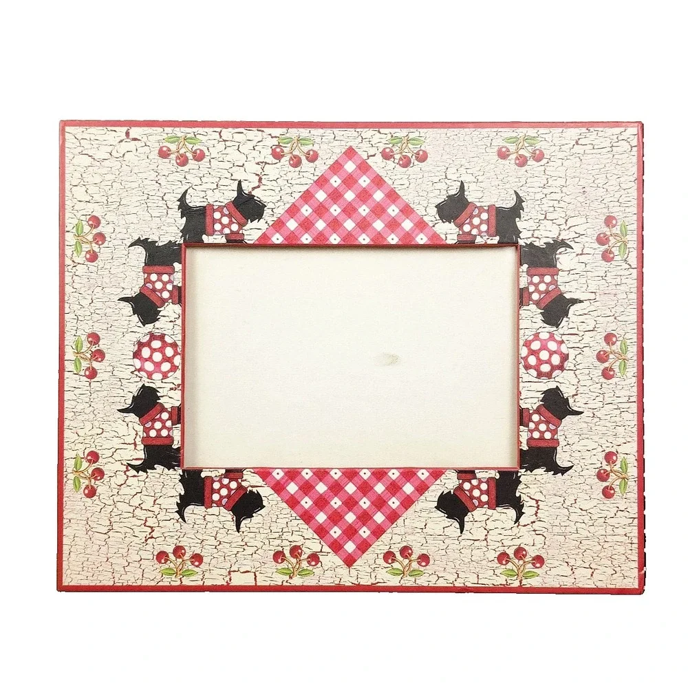 Mary Engelbreit Scottie Dogs and Cherries‎ Gingham Picture Frame Michel Vintage